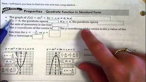Algebra 2 4 2 Standard Form of a Quadratic Function I