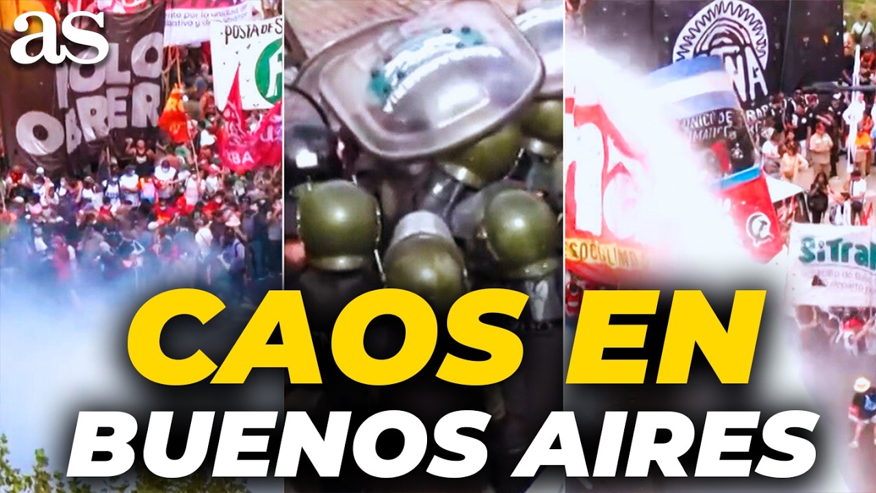 VIOLENCIA entre POLÍCIA y MANIFESTANTES en BUENOS AIRES por la REFORMA LABORAL de ARGENTINA