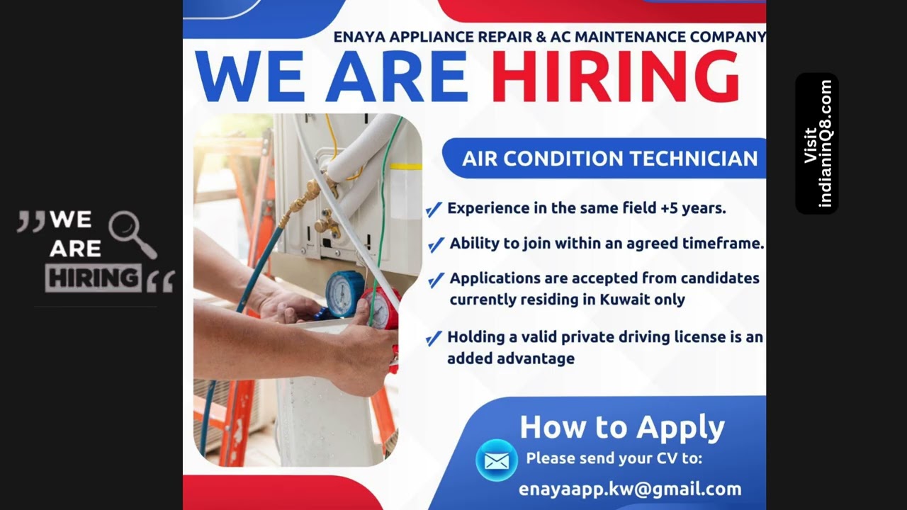 Kuwait Job Vacancy Enaya Appliance Repair & AC Maintenance Company | 