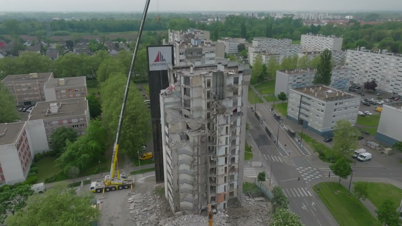 Skypic.fr - Lingenheld - Déconstruction d'un immeuble - Strasbourg
