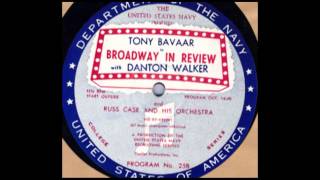 Broadway in Review #25B: Tony Bavaar - ca. 1953 - Remastered by David Bahr
Episode #25B of Broadway in Review, a musical radio show featuring Broadway talent, produced ca. 1953 and hosted by Danton Walker. The focus of this episode is on Tony Bavaar, who performs The Thrill is Gone and Ive Got My Love to Keep Me Warm, accompanied by Russ Case and His Orchestra.
Broadway in Review was produced by the US Navy Recruiting Board, and contains several spots urging the listener to enlist.
Special thanks to our audio intern Dave Bahr, who digitized and remastered these recordings. Broadway in Review #25B: Tony Bavaar - ca. 1953 - Remastered by David Bahr