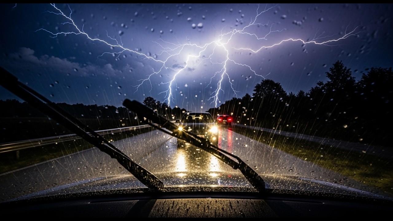 Driving on the toll road at night during heavy rain to sleep, work or study 🌧️