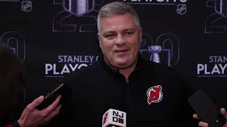 Coach and players talk to the media before Game 4