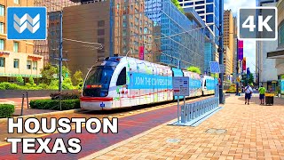 [4K] Downtown Houston in Texas, USA - Walking Tour & Travel Guide 🎧 Binaural City Sound