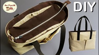 How to make a large zipper tote bag with multi-pockets