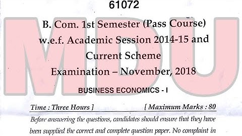 B.com 1st Semester Business Economics - I 2018 | Pass Caurse | Separate Video | Mdu Question Paper |