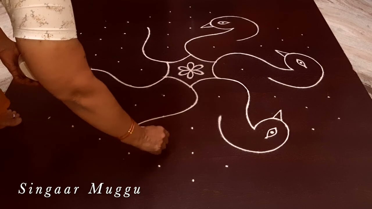Cute swan rangoli design 11x6 dots | Traditional birds rangoli | Birds muggulu |Simple daily rangoli
