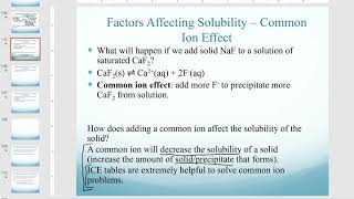 Insoluble salts and the Common Ion Effect