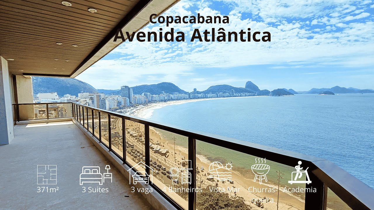 Apartamento de luxo na Atlântica, 371m², 3 suítes, vista mar total e 3 vagas – Posto 6
