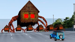 Cars Destruction Test with MONSTERS - HOUSE EATER & CAR EATER & BUS EATER - BeamNG.Drive