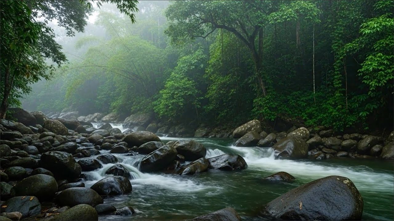 Morning Relaxing Green Stream Flow with Forest Nature Ambience | Deep Focus, Sleep & Meditation (4K)