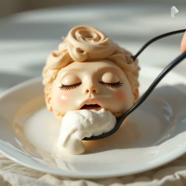A Cute Macaron eats whipped cream.#Cute#Dessert#Macaron#Thinklab#Ai