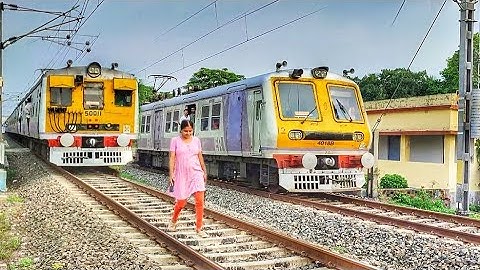 Delightful Local Train Crossing || Aerodynamic EMU Furiously Meeting ONOL EMU Local At Railgate