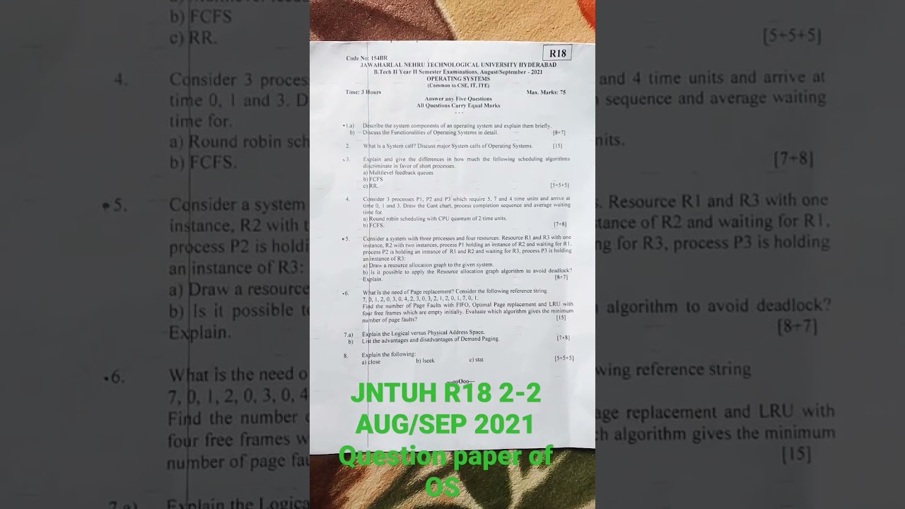 JNTUH R18 2-2 AUG/SEP 2021 Question paper of OPERATING SYSTEMS.