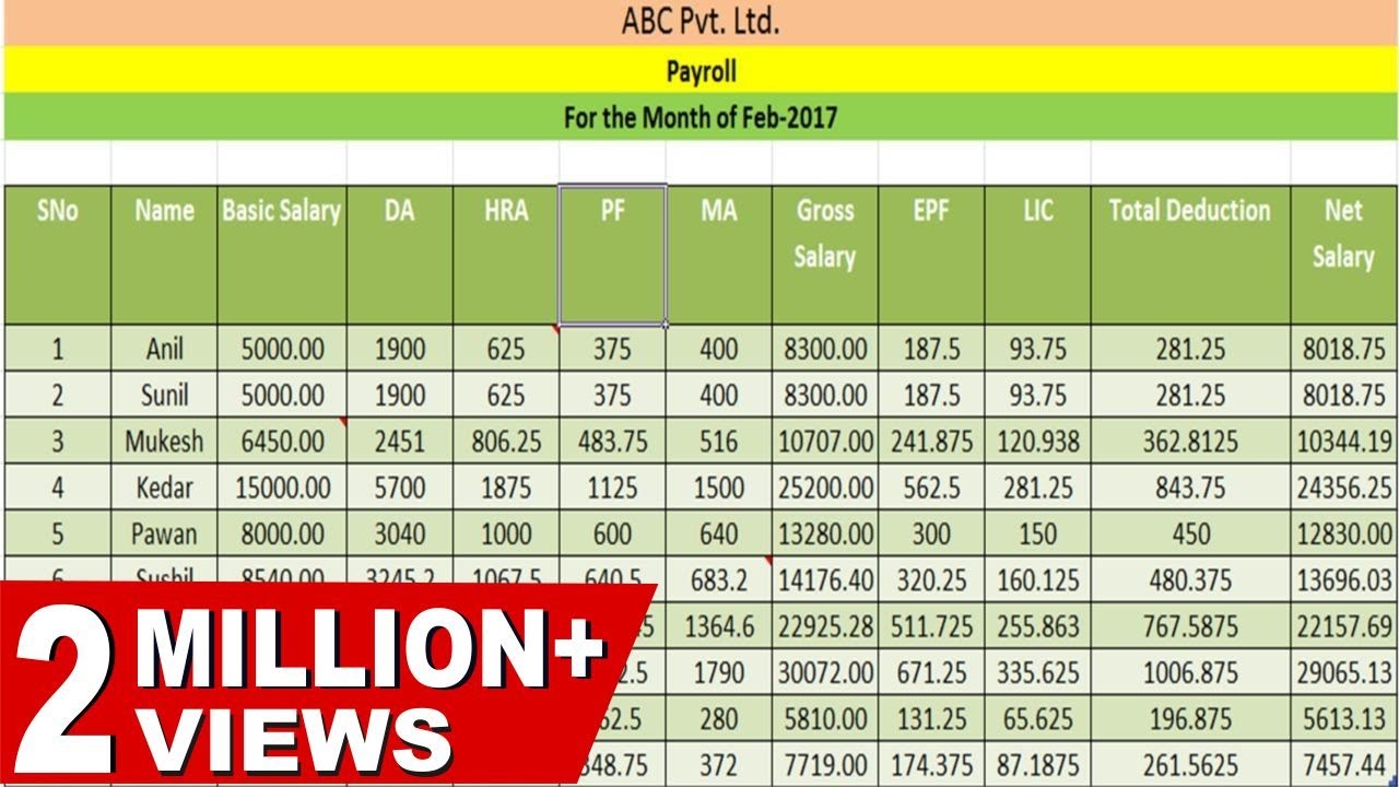 How To Create Payroll Salary Sheet Payslip In Excel Hindi Youtube