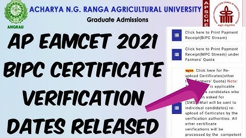 AP EAMCET 2021 BiPC Counselling Certificate verification for special Category Dates Released
