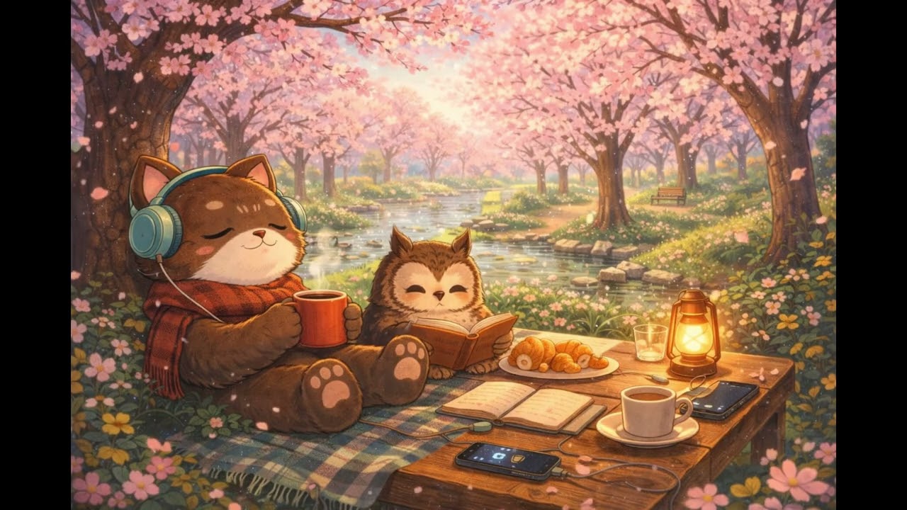 Cherry Blossom River 🌸 Cozy Spring Lofi | Relaxing Study & Chill Beats