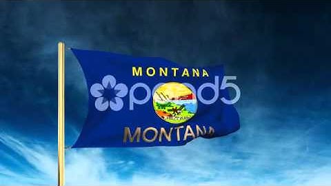 Montana Flag Slider Style With Title. Waving In The Wind With Cloud Background