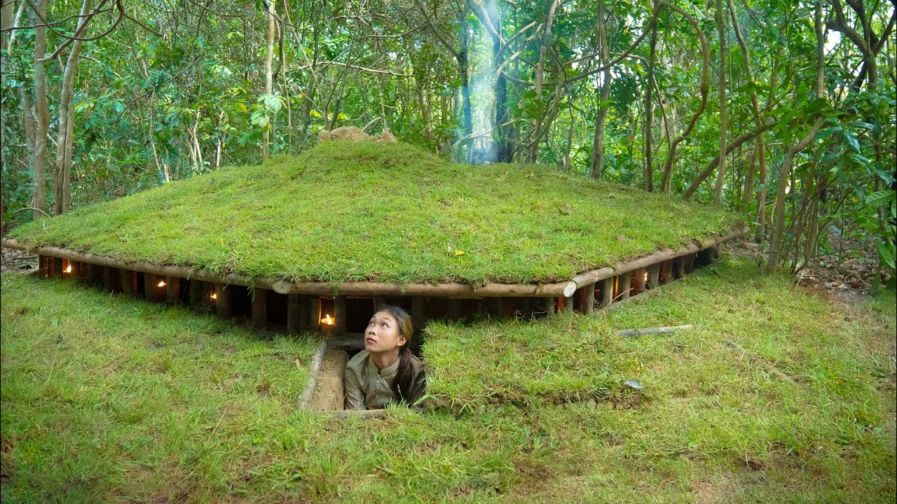 Wow Girl Built The Most Secret Underground Dugout Villa, Girl Living ...