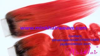 10A Grade Mink Brazilian Hair Ombre Red Lace Closure | Body Wave
