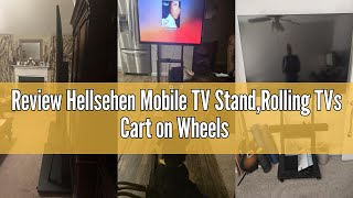 Review Hellsehen Mobile TV Stand,Rolling TVs Cart on Wheels Height Adjustable Heavy-Duty Floor Stand