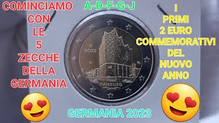GERMANIA 2023 - 2 EURO COMMEMORATIVO AMBURGO ELBPHILHARMONIE CON 5 ZECCHE ( A-D-F-G-J)!!!