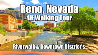 Reno, Nevada [4K] Walking Tour  Riverwalk South Virginia St and Downtown The Row Reno's Strip