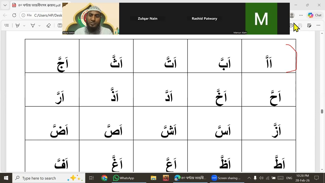 ১২তম ক্লাশ তাশদীদের পরিচিতি ও মশক্ব