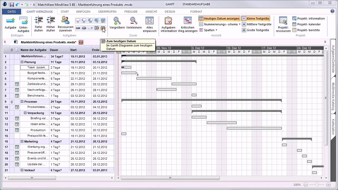 MindView 5 : Gantt Diagramm-Modus -- Verbesserter ...