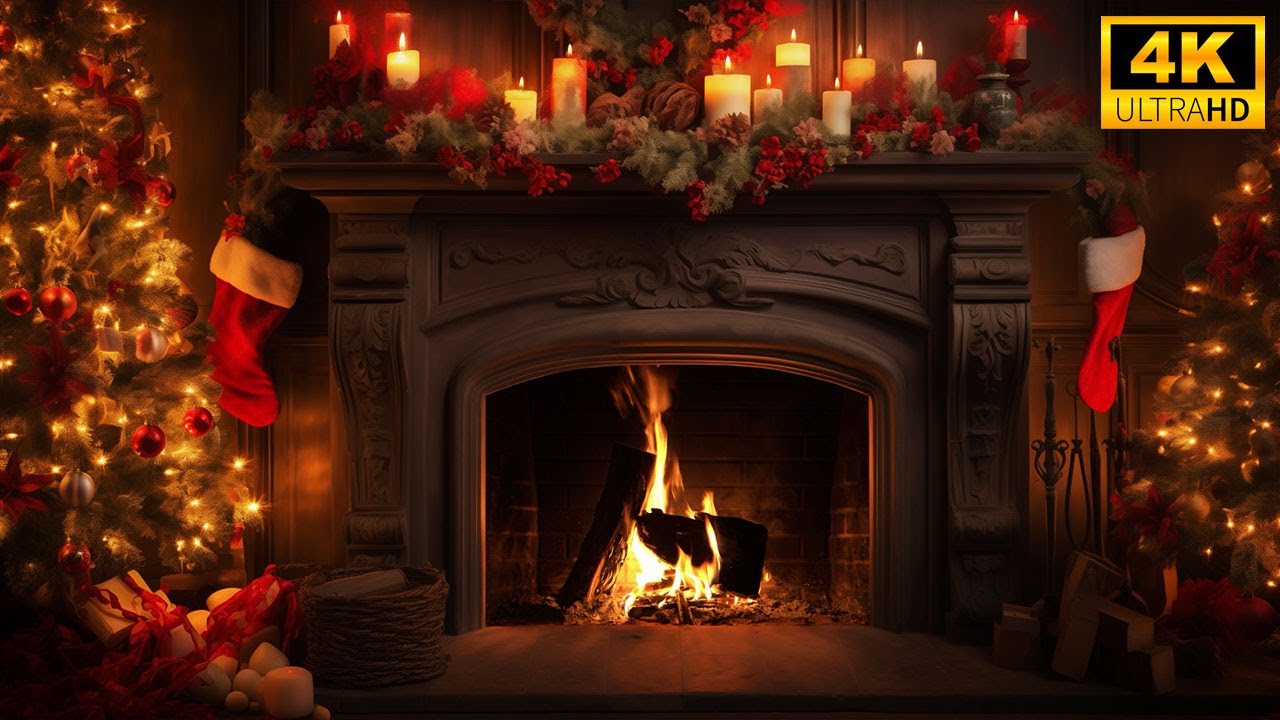 🔥Cozy Christmas Fireplace 4K (10 HOURS). Fireplace with Crackling Fire ...