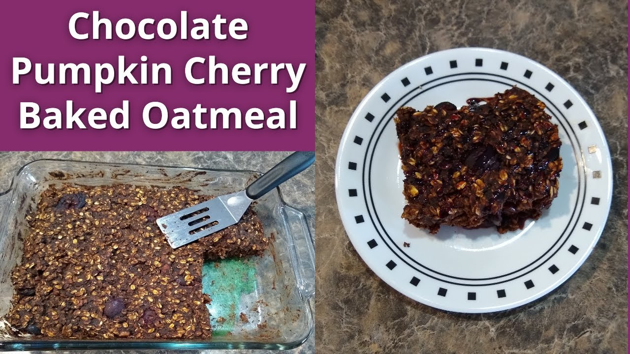 "Chocolate" Pumpkin Cherry Baked Oatmeal Recipe - Vegan, Oil-Free