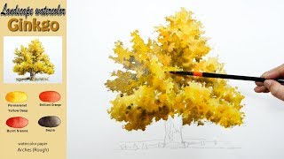Basic landscape watercolor Ginkgo. wetinwet. ARCHES (Rough) NAMIL ART