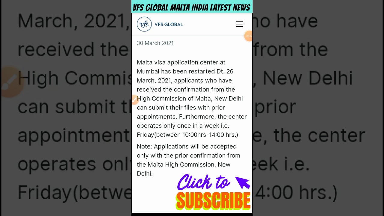 VFS Global Malta India Latest News Updates | Malta Apply Visa Travel information | 