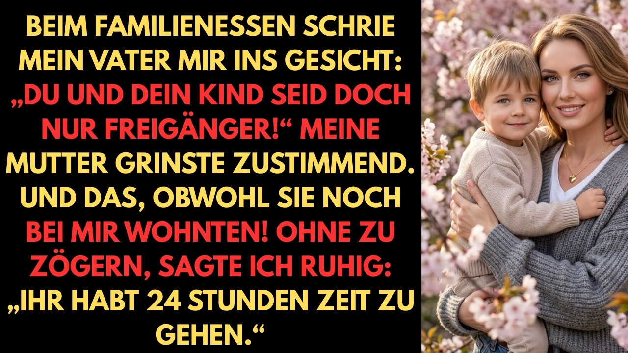 Mijn vader stond op van de eettafel, tijdens een vol familiediner, en wees naar mij en mijn twaalfjarige zoon. “Jullie zijn niet meer dan profiteurs,” zei hij hardop. Mijn moeder knikte...
