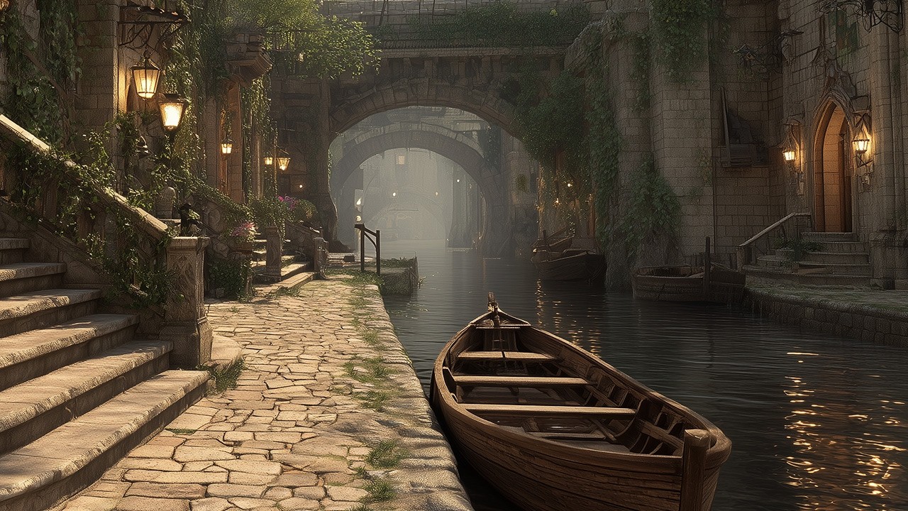 Relaxing Medieval Fantasy Music | Lantern Lit Canal Harbor ✨