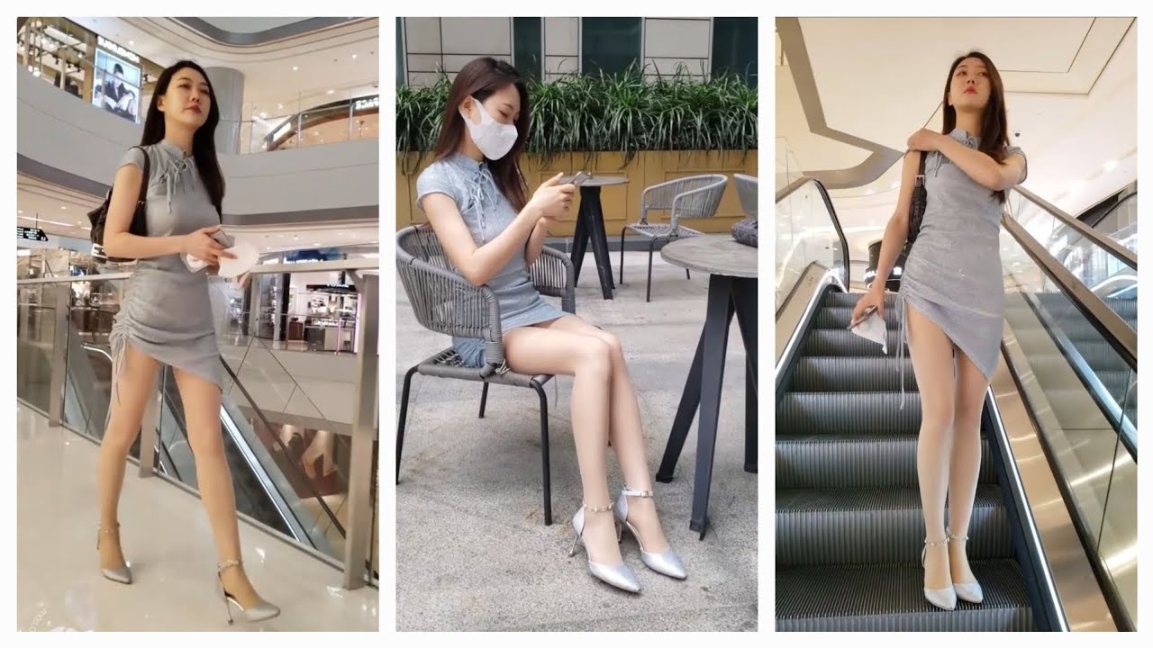 Streetside Elegance | Pure Urban : Short Blue Dress & High Heels 