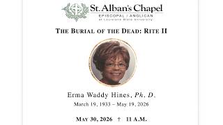 Erma Waddy Hines Funeral Service - Saturday - 30 May ,  2026
