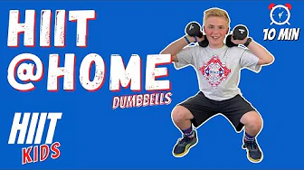 10 MIN HIIT WORKOUT FOR KIDS - Fitness For Kids At Home with Dumbbells