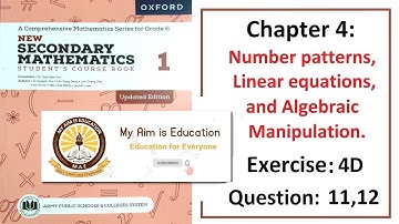 Exercise 4D Questions 11 & 12 (Algebra) – Math Class 6 Army Public School (APS).