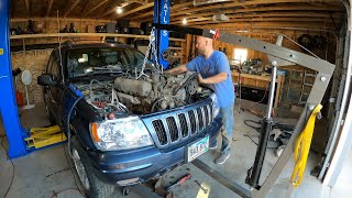 4.7l Jeep Grand Cherokee WJ Engine Removal Time! She Is Going To Be Coming Back To Life Soon!!!