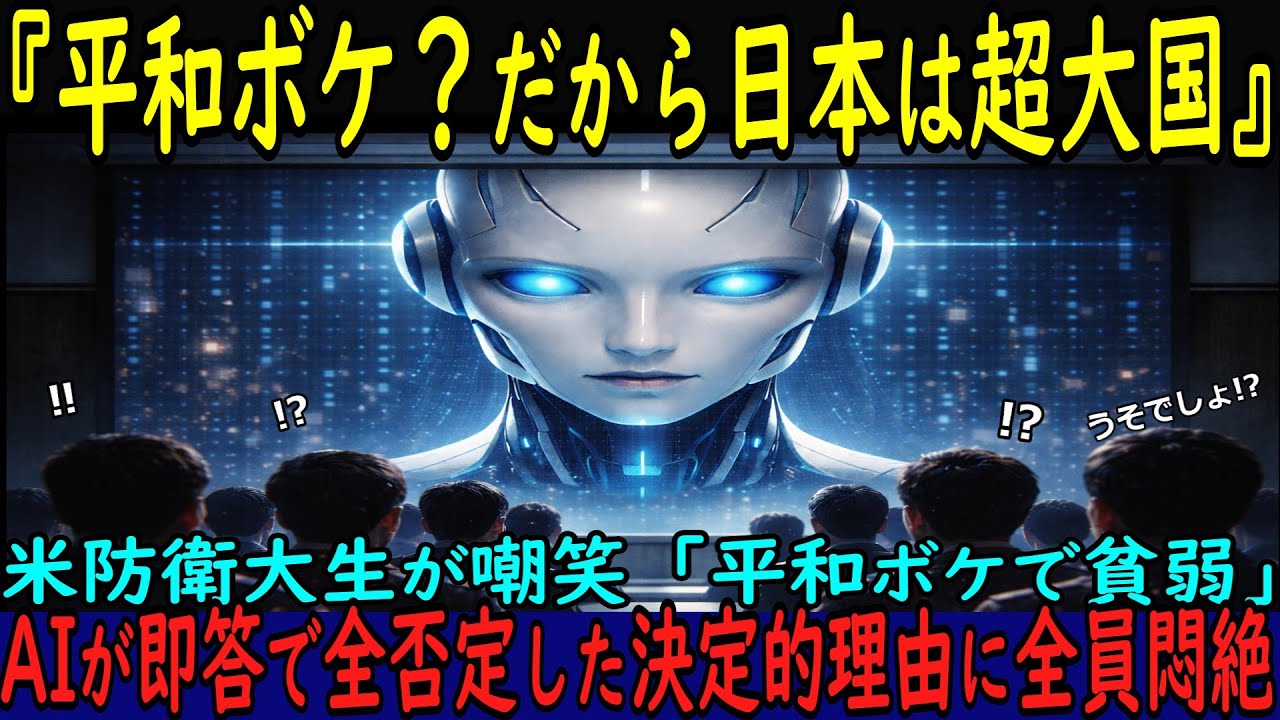 【海外の反応】「日本は平和ボケで弱い国」米国防衛大生の嘲笑→ AIが即答で全否定した理由に全員悶絶
