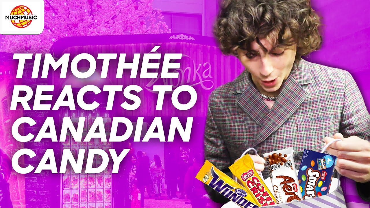 TIMOTHÉE CHALAMET JUDGES WONKA ALBUM COVERS AND CANADIAN CANDY | MUCHMUSIC