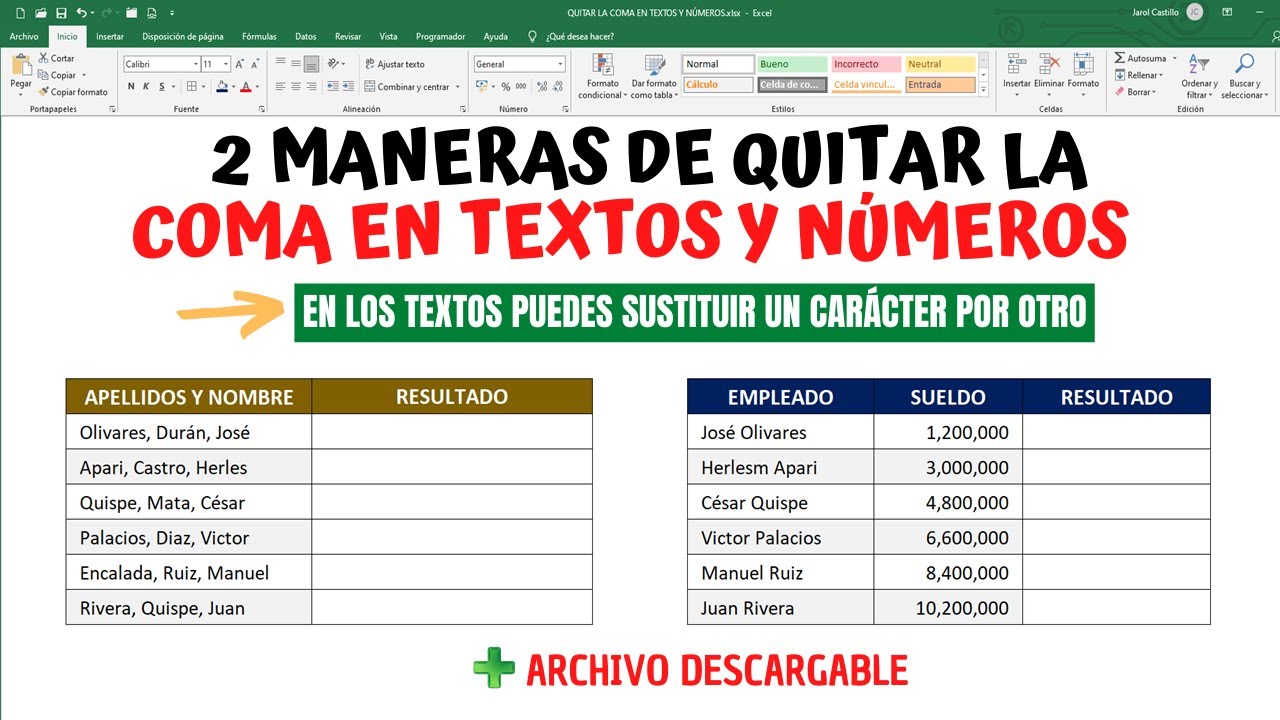 Como separar nombre y apellidos en excel