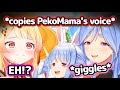 PekoMama Can't Stop Giggling When Pekora Copies Her Voice to Trick Kanade【Hololive】