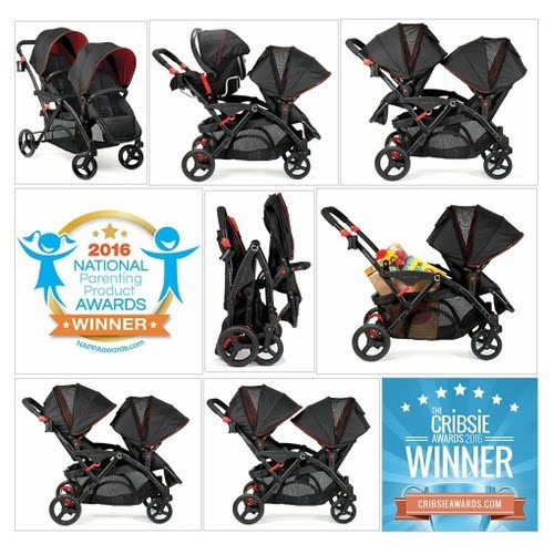 options double stroller red
