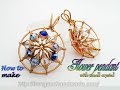 Flower pendant with small crystal - Herringbone wire wrap bead 390