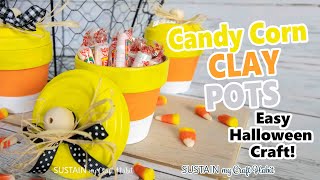 Cute and Easy Candy Corn Clay Pot Crafts for Halloween and Thanksgiving