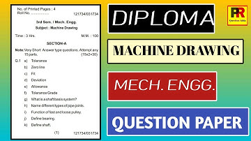 Machine Drawing Previous Question paper - Mechanical 3rd Sem || HSBTE Diploma