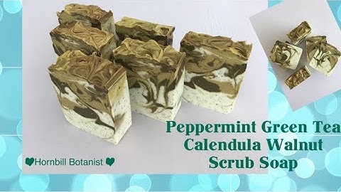 Making and Cutting Peppermint Green Tea Calendula Walnut Scrub soap l Cold processed