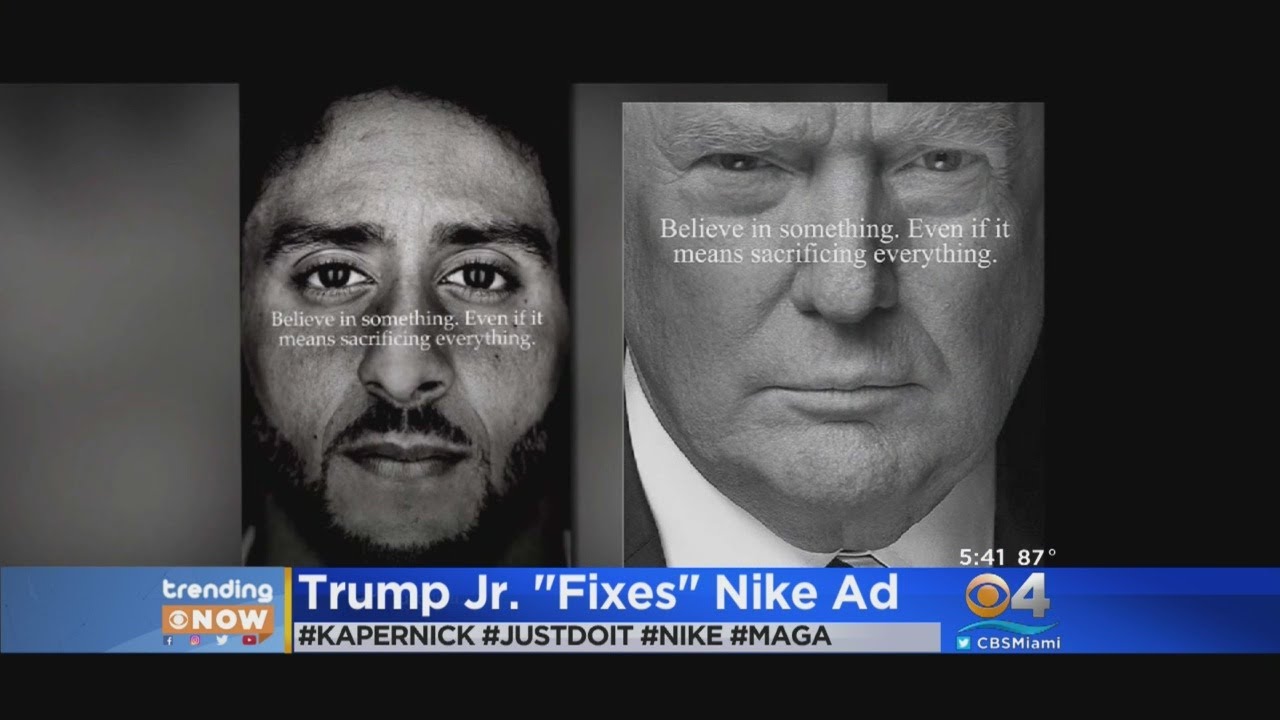 Saludar Opaco Duquesa Trending: Donald Trump Jr. "Fixed" Kaepernick Nike Ad - YouTube